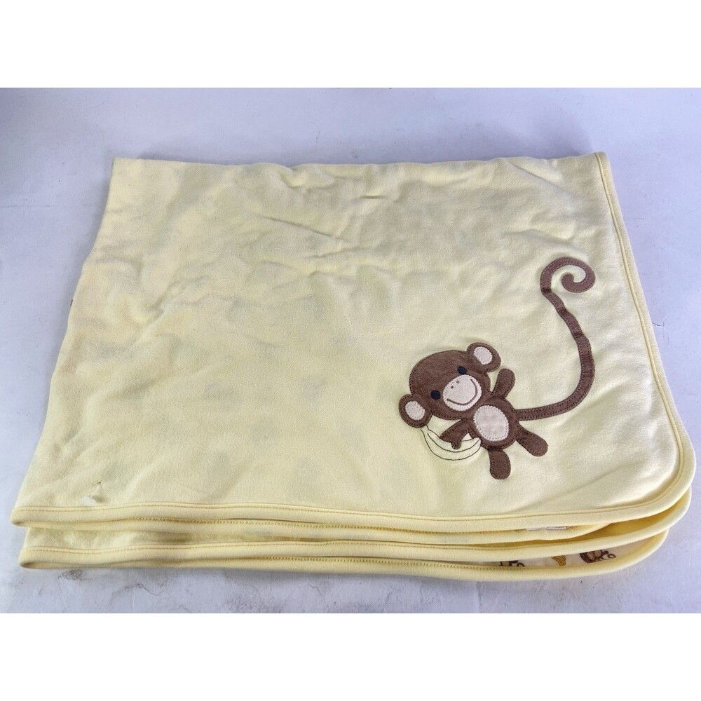 GYMBOREE Monkey Banana Baby Blanket Yellow White Reversible Cotton 2009